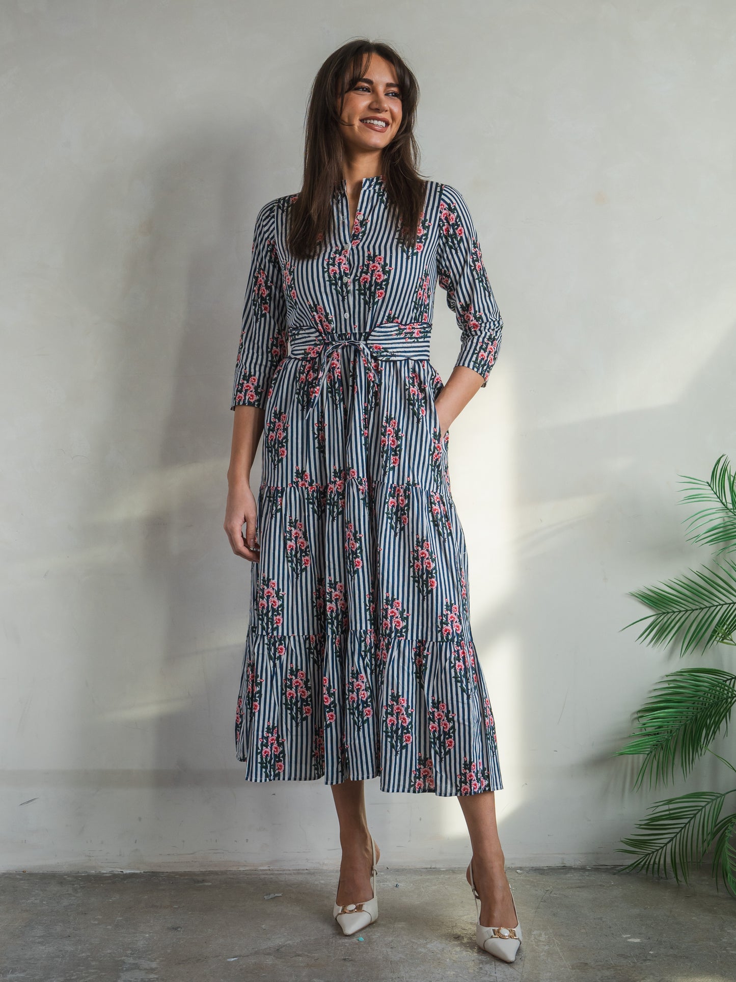 'HOPE' DRESS IN ROSEY BLUE STRIPE