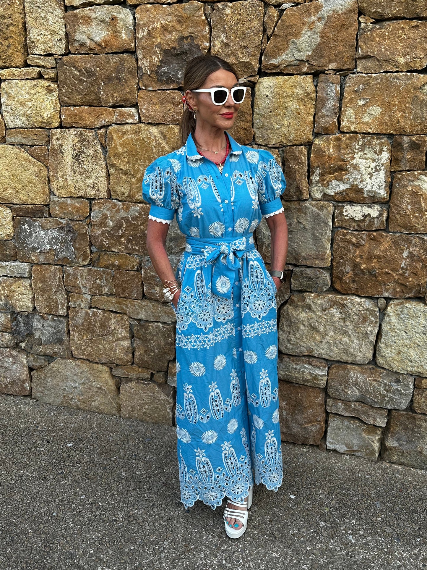'SANI' MAXI SHIRT DRESS IN BLUE
