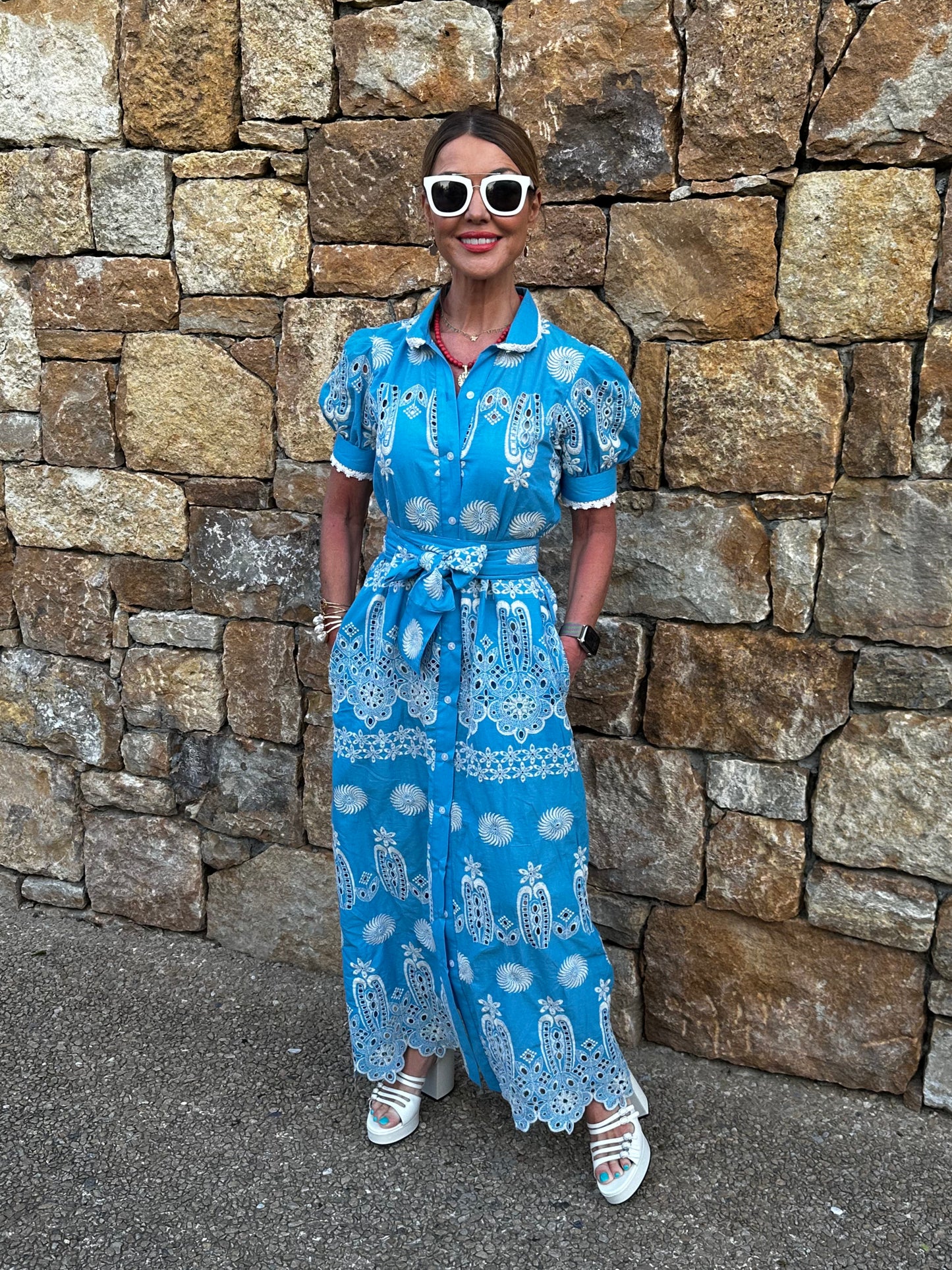 'SANI' MAXI SHIRT DRESS IN BLUE