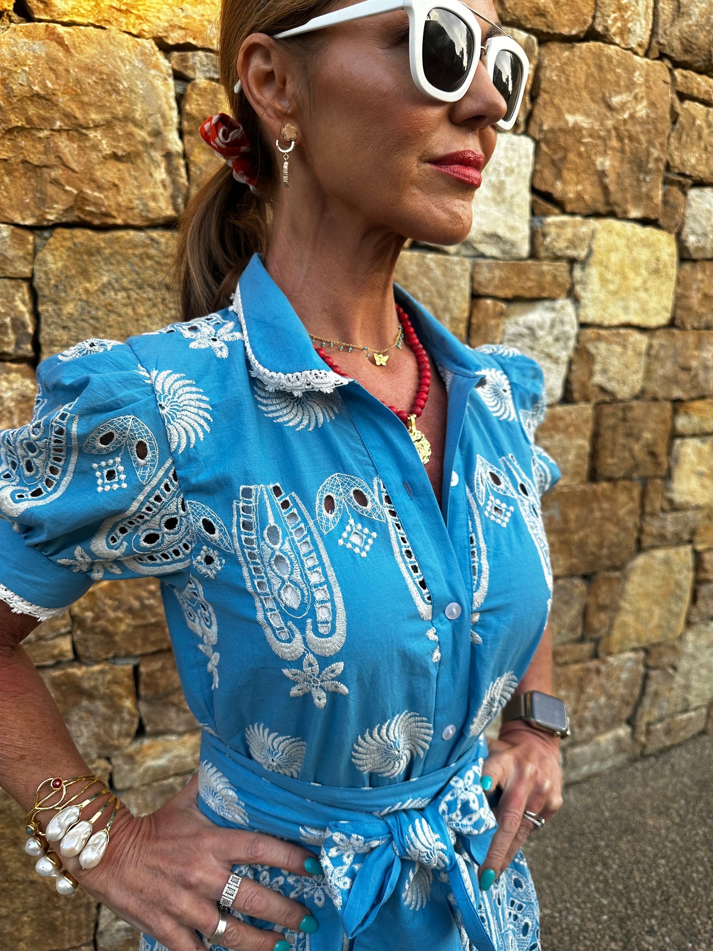 'SANI' MAXI SHIRT DRESS IN BLUE