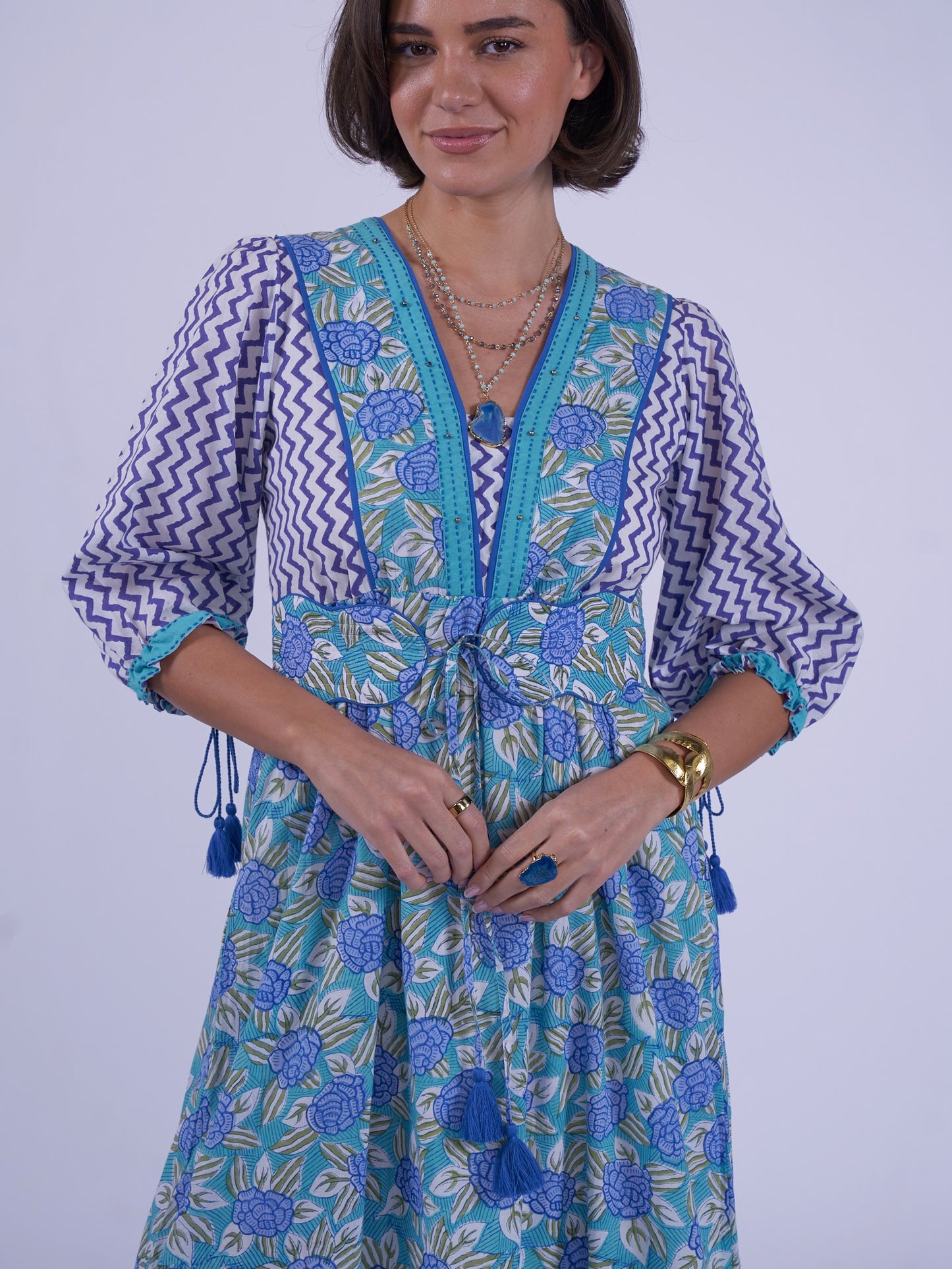 THREE ROW BLUE AGATE NECKLACE
