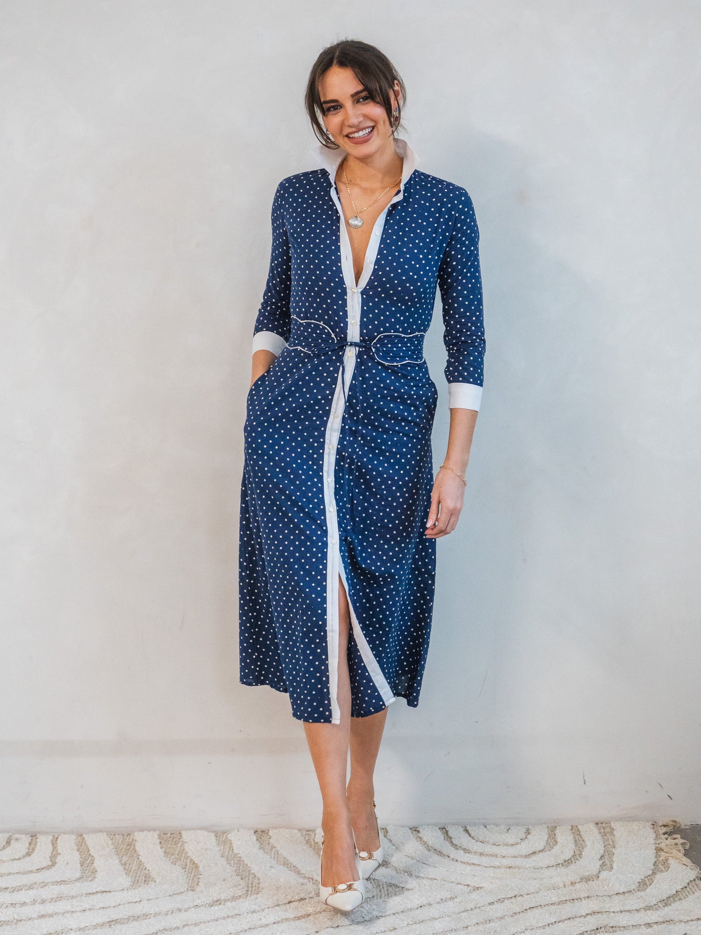 'JOY' DRESS IN NAVY DOTTY