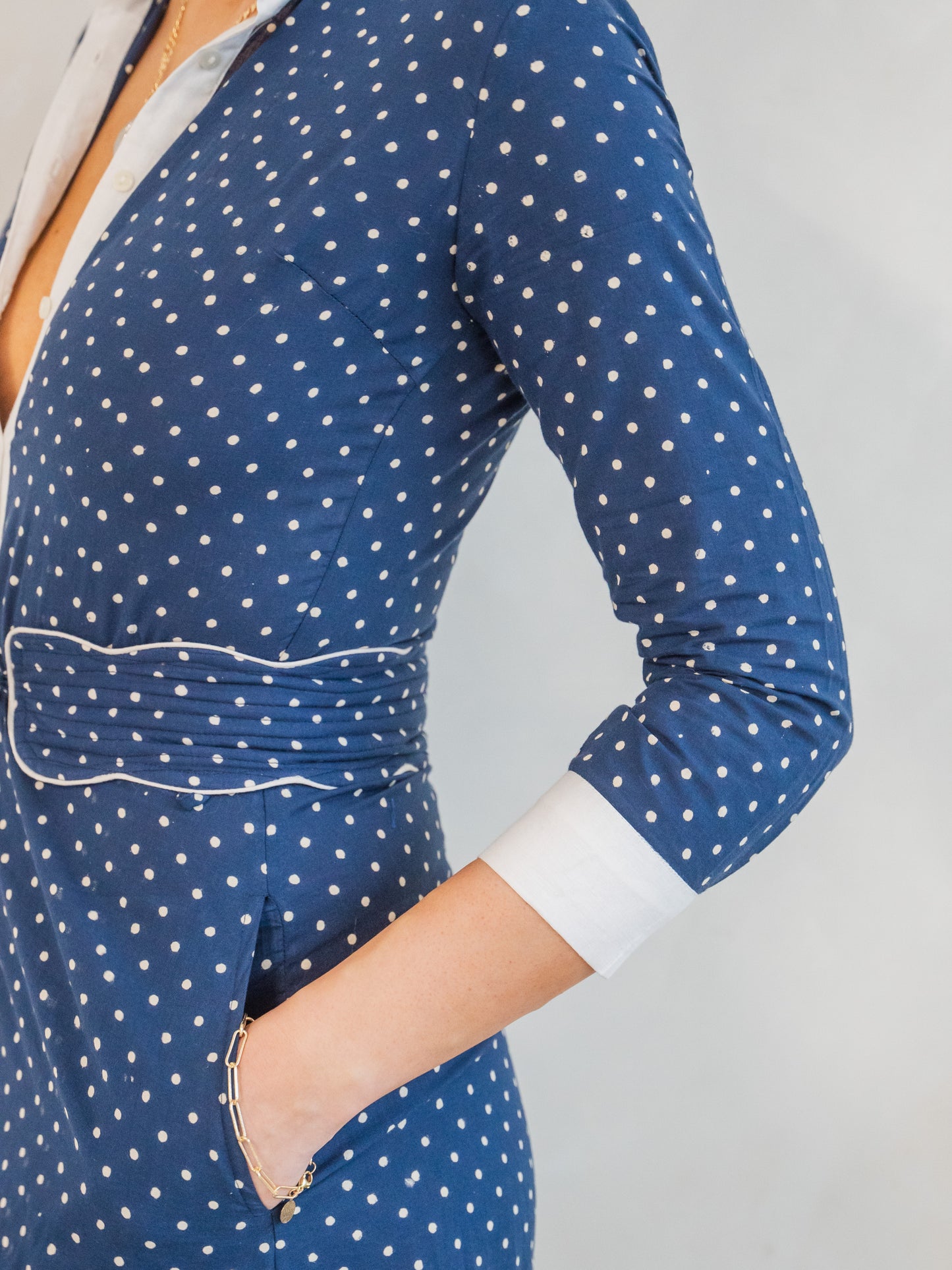 'JOY' DRESS IN NAVY DOTTY
