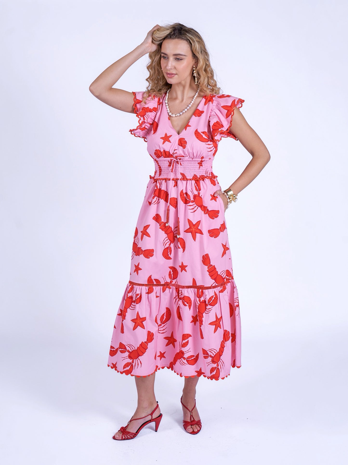 'MISHA' DRESS IN LOBSTER & STARFISH