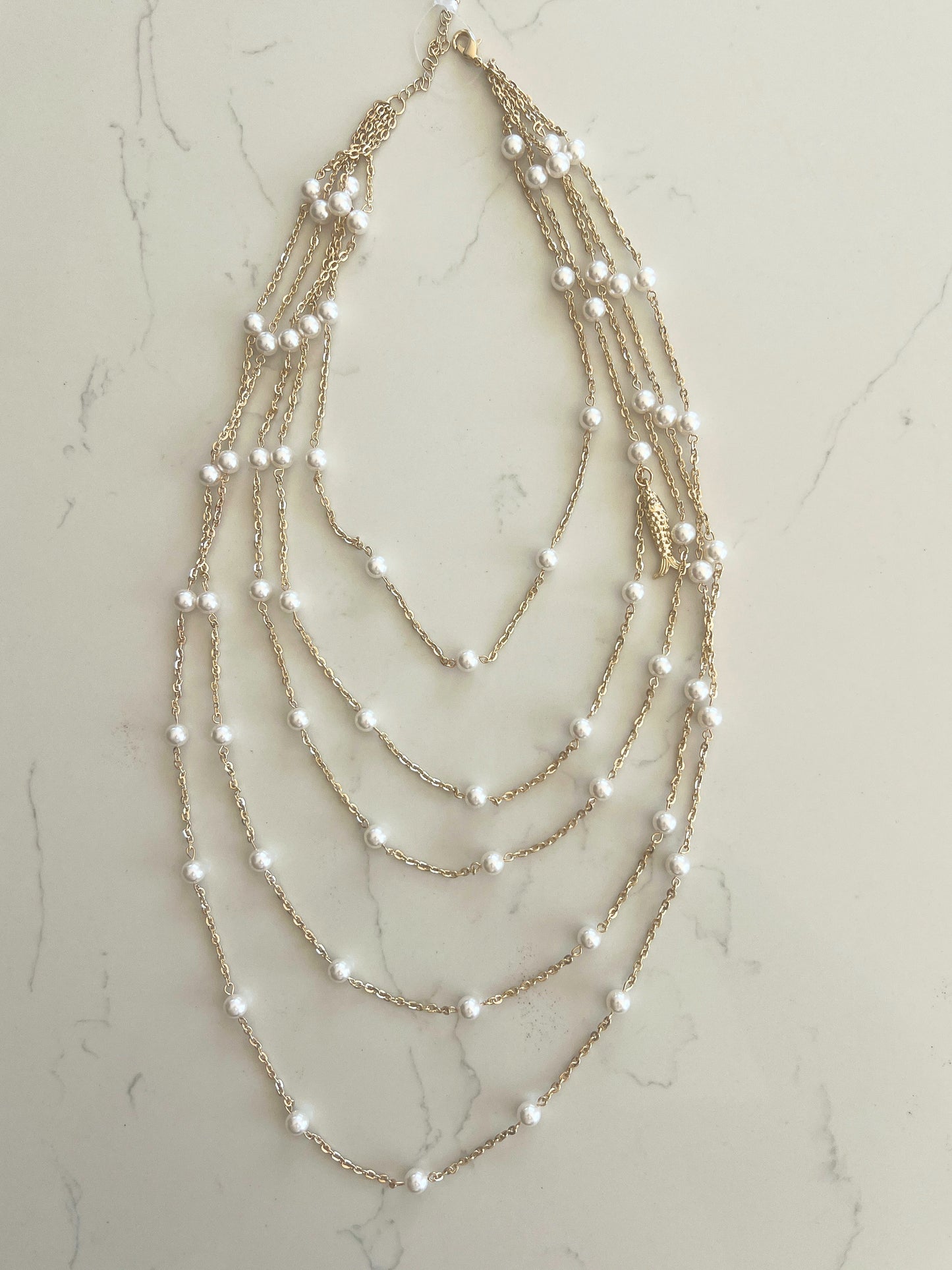 MULTI ROW SHELL PEARL NECKLACE
