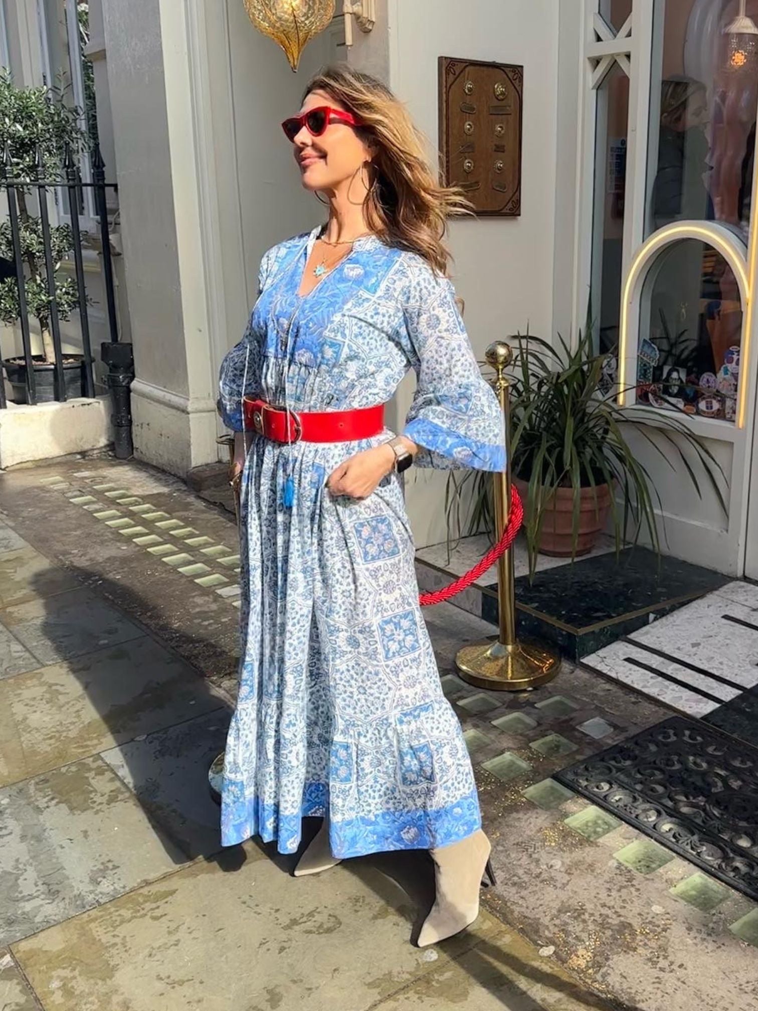 'IBIZA' Dress (Long) Sustainable Organic Dress Patchwork Blue Block Print