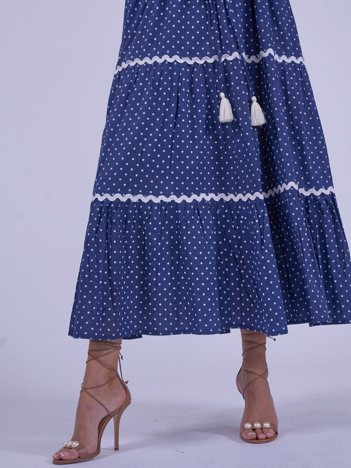 'AMORE' DRESS IN NAVY DOTTY
