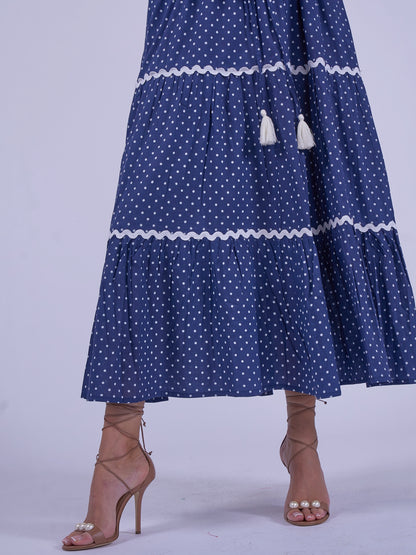 'AMORE' DRESS IN NAVY DOTTY