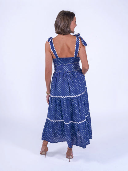 'AMORE' DRESS IN NAVY DOTTY