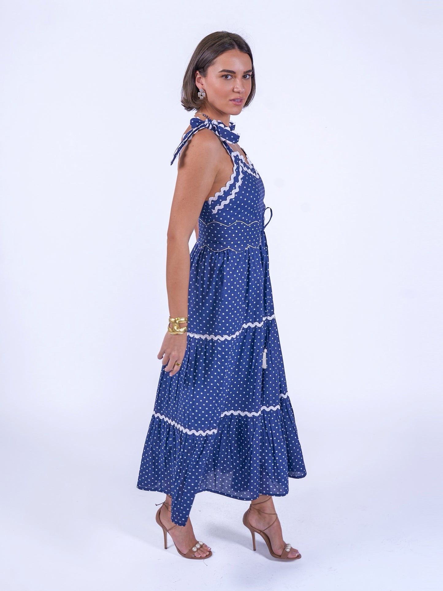 'AMORE' DRESS IN NAVY DOTTY