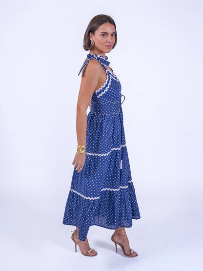 'AMORE' DRESS IN NAVY DOTTY