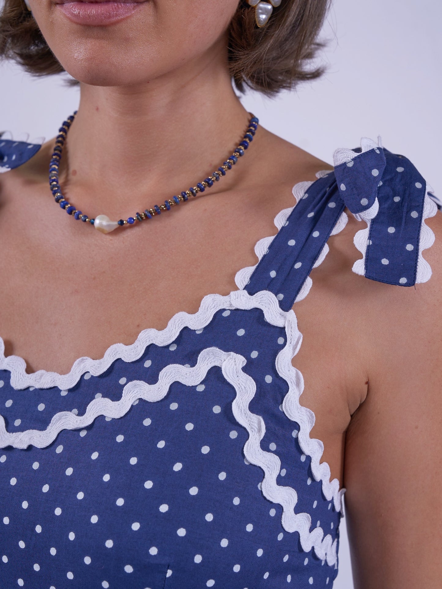 'AMORE' DRESS IN NAVY DOTTY