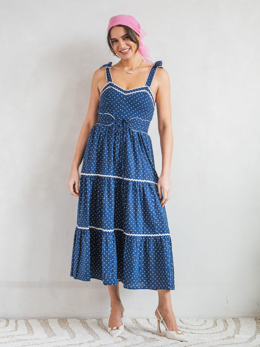 'AMORE' DRESS IN NAVY DOT