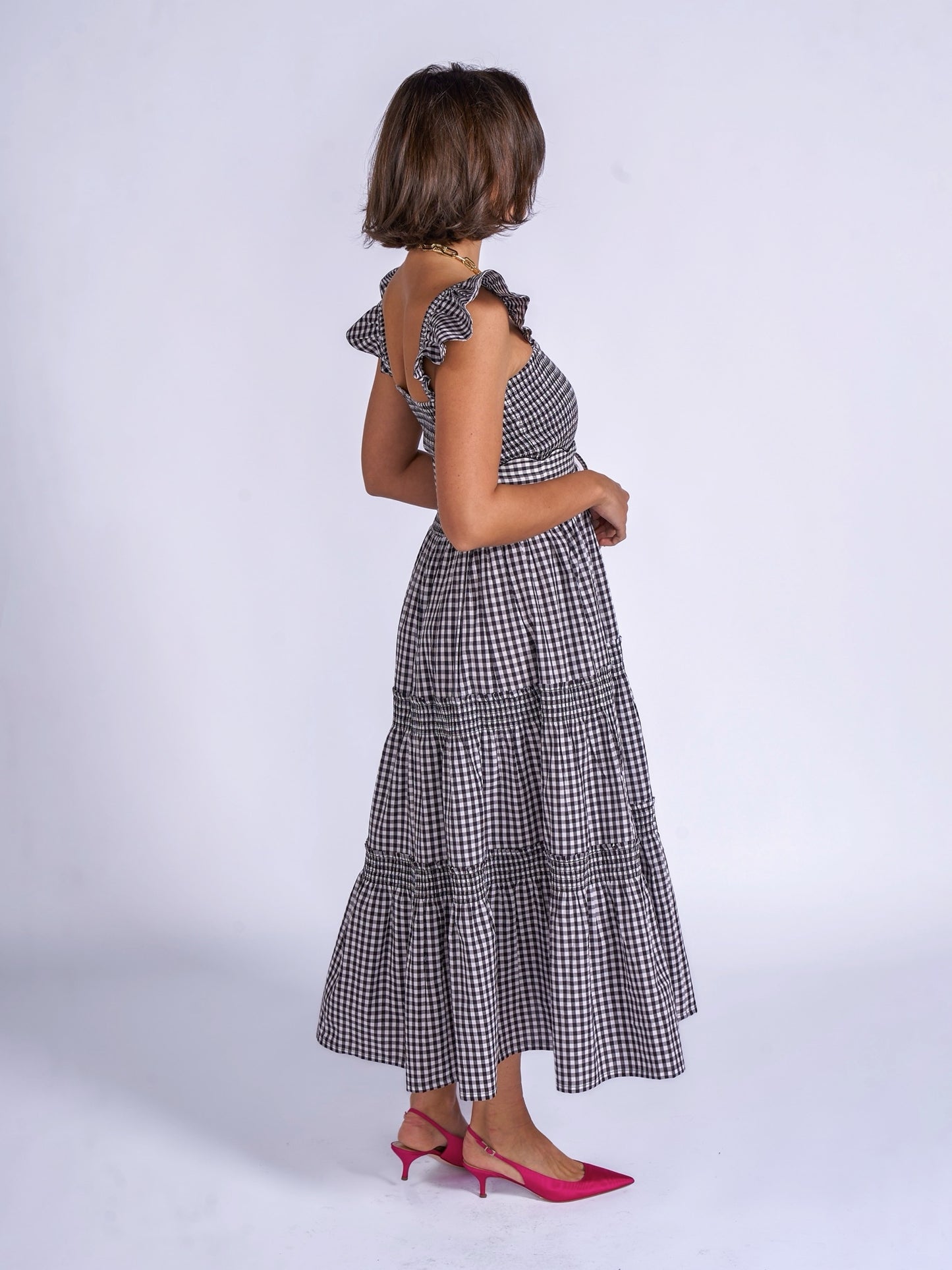 'ANDREA' DRESS IN BLACK GINGHAM