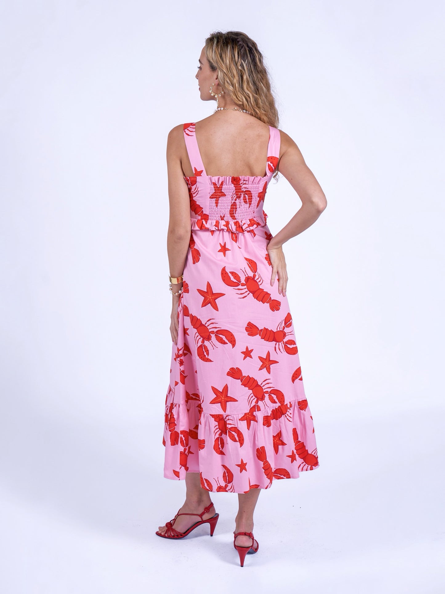 'AURORA' DRESS IN LOBSTER & STARFISH