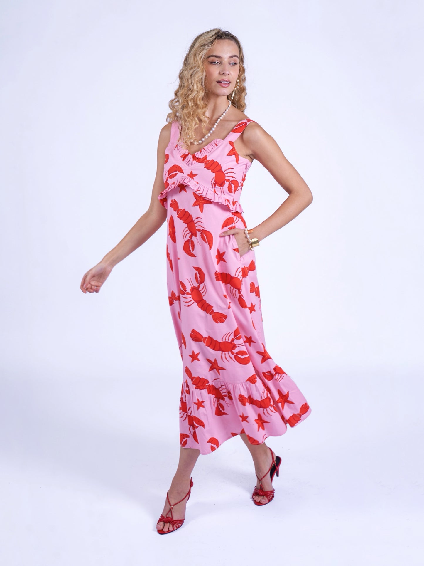 'AURORA' DRESS IN LOBSTER & STARFISH