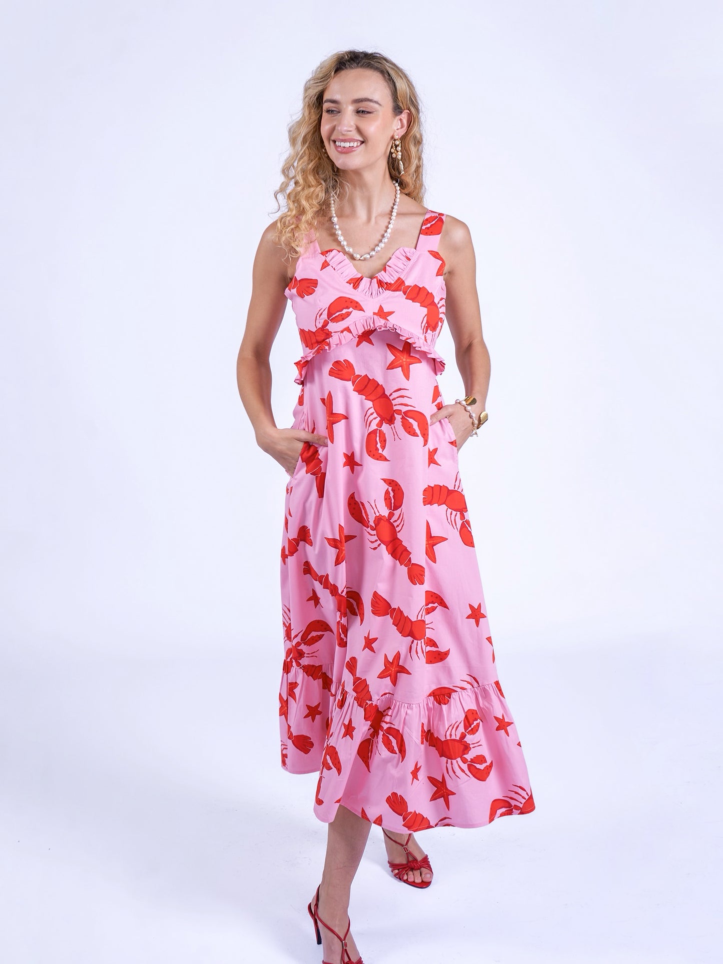 'AURORA' DRESS IN LOBSTER & STARFISH