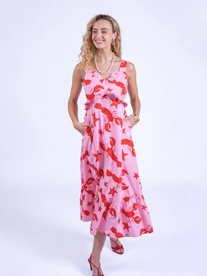 'AURORA' DRESS IN LOBSTER & STARFISH