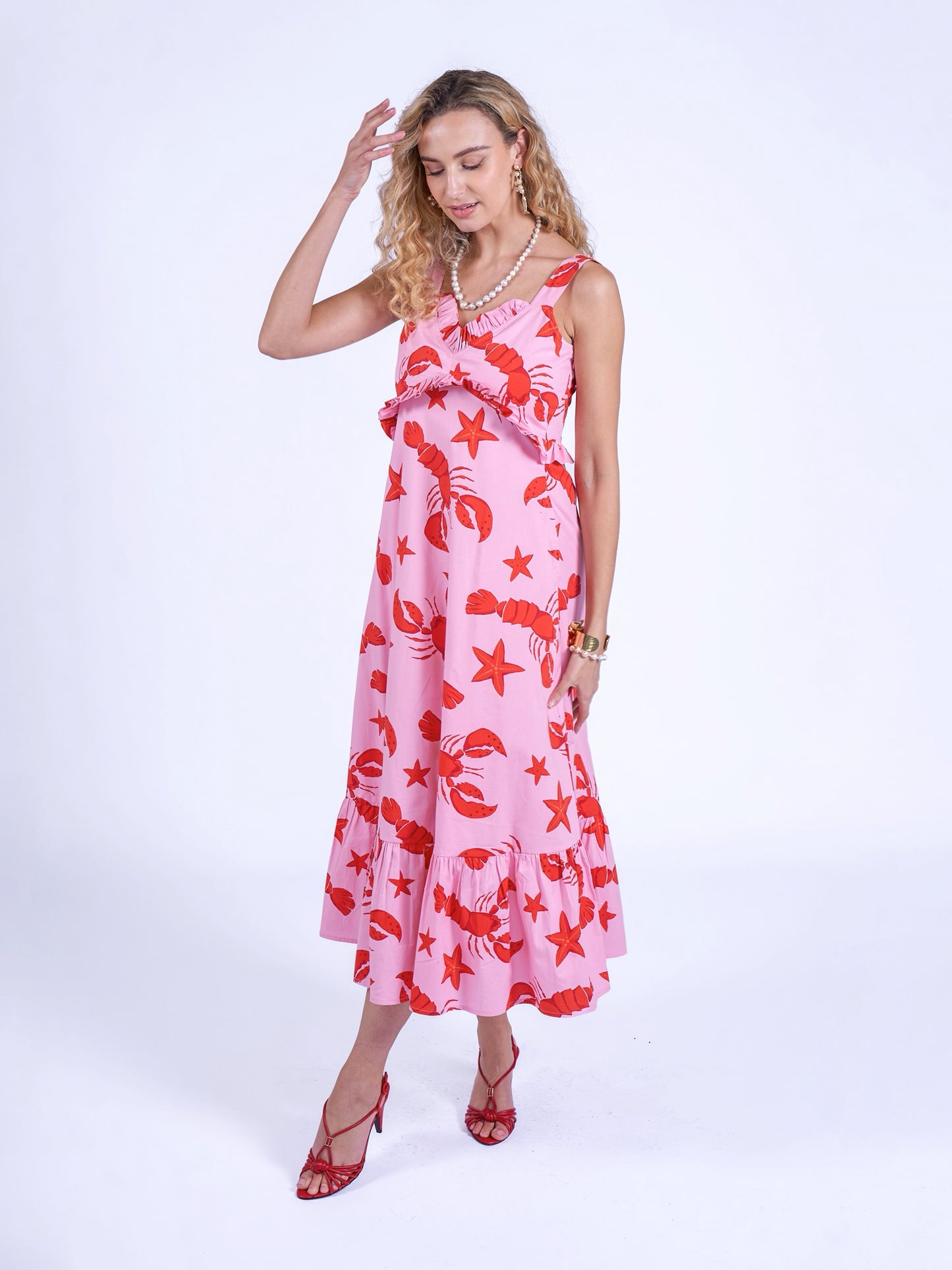 'AURORA' DRESS IN LOBSTER & STARFISH