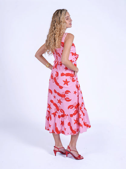 'AURORA' DRESS IN LOBSTER & STARFISH