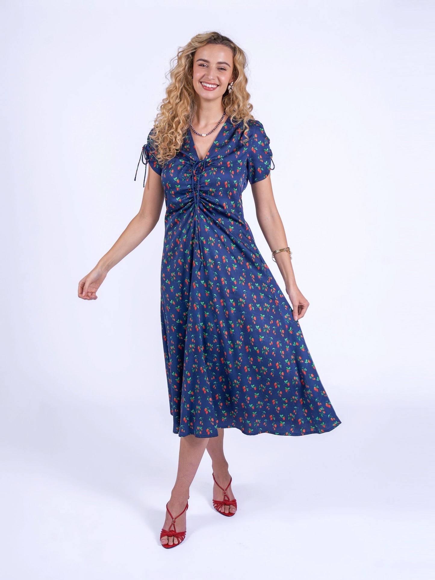 'BABINGTON' DRESS IN NAVY STRAWBERRY