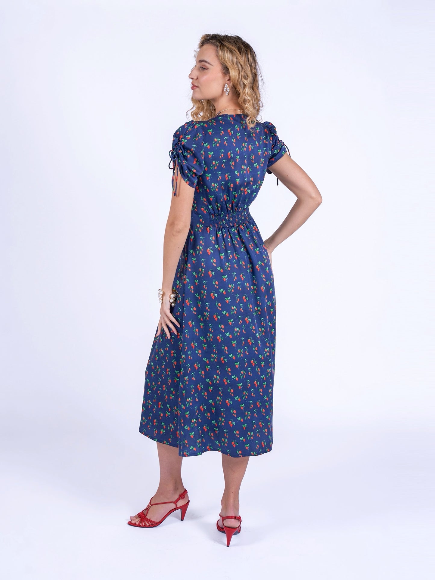'BABINGTON' DRESS IN NAVY STRAWBERRY