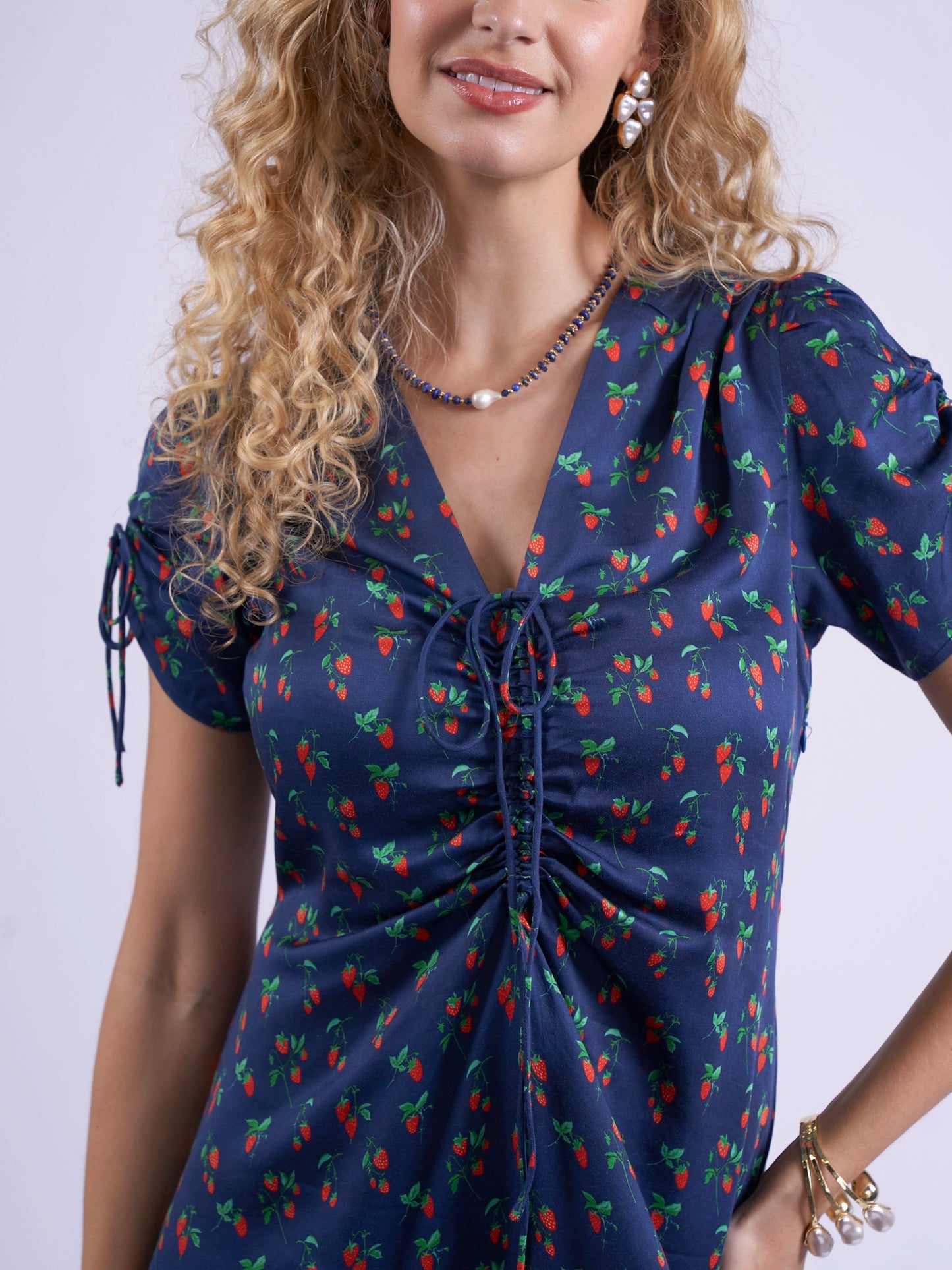 'BABINGTON' DRESS IN NAVY STRAWBERRY