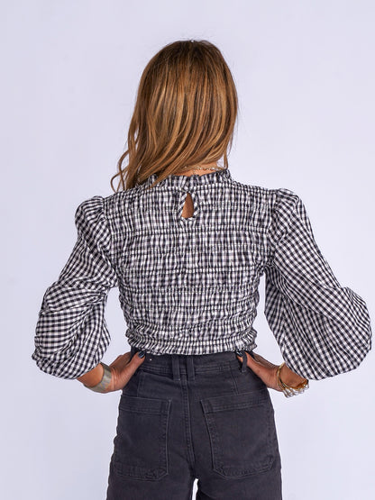 'BOBIN' BLOUSE IN BLACK GINGHAM