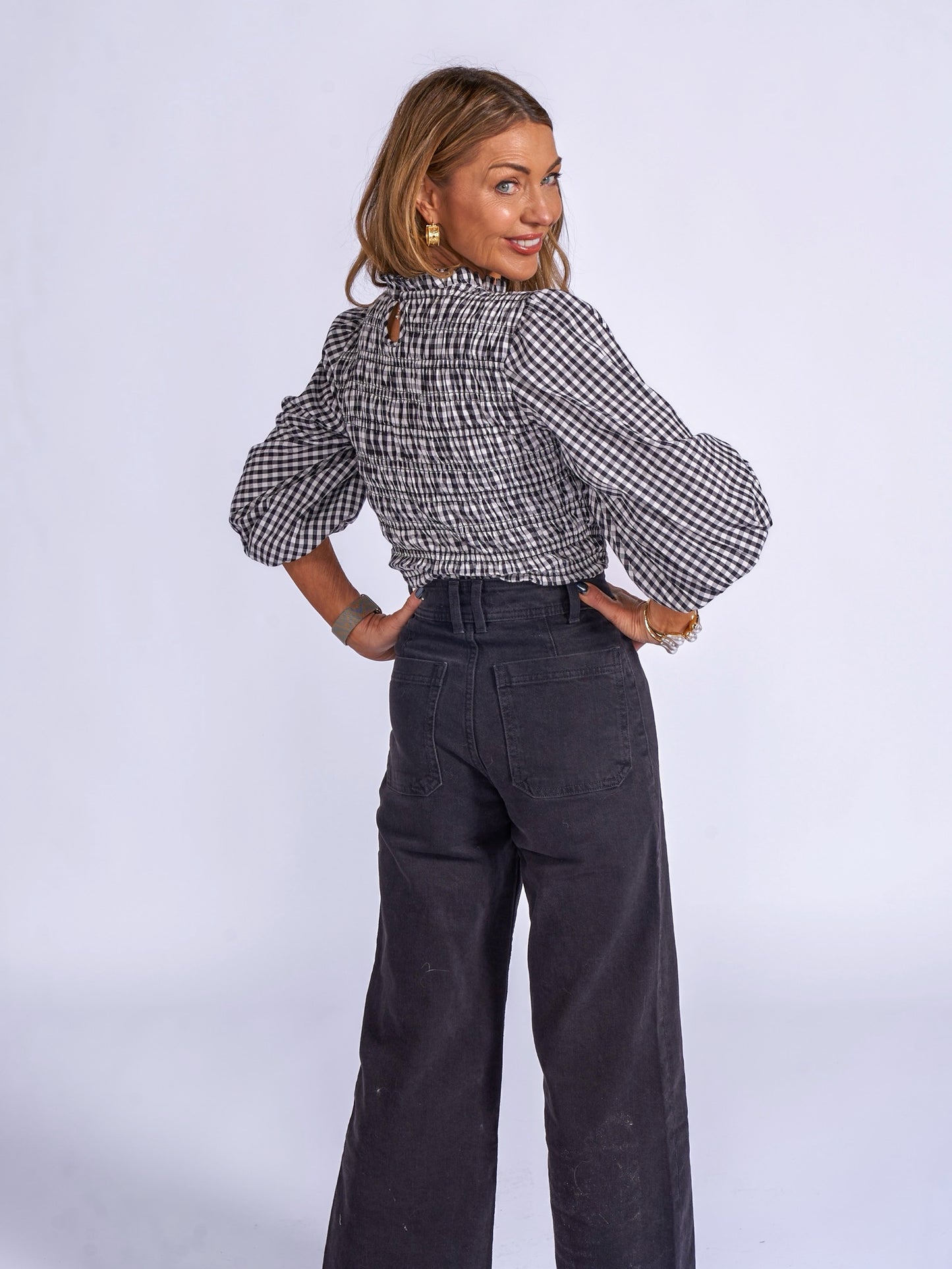 'BOBIN' BLOUSE IN BLACK GINGHAM