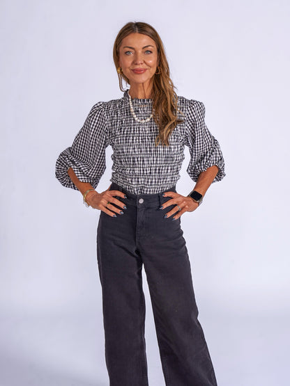 'BOBIN' BLOUSE IN BLACK GINGHAM