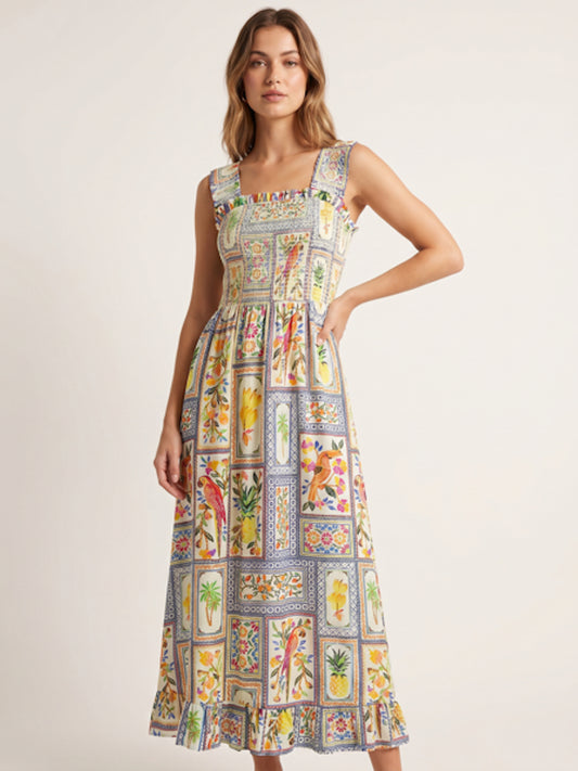 'BYRON' DRESS IN TROPICAL PATCH
