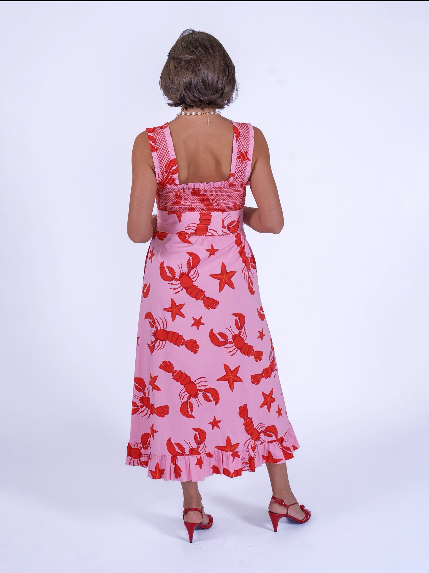 'BYRON' DRESS IN LOBSTER & STARFISH