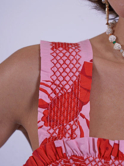 'BYRON' DRESS IN LOBSTER & STARFISH