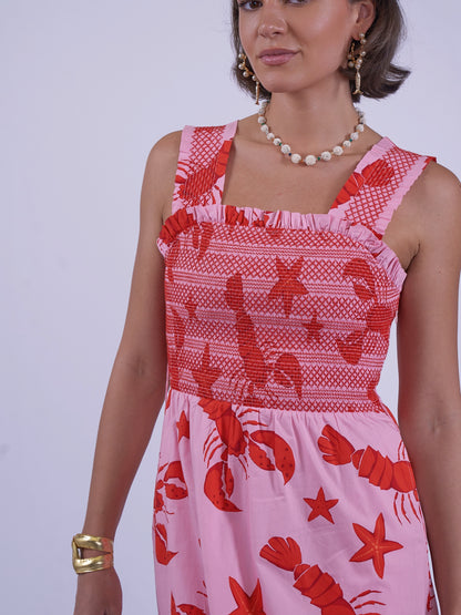 'BYRON' DRESS IN LOBSTER & STARFISH