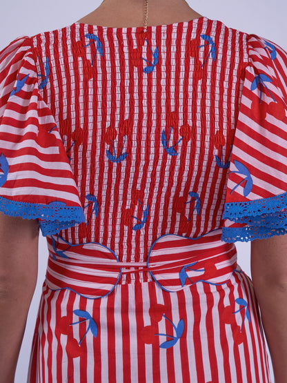 'FEATHER' DRESS IN CHERRY STRIPE