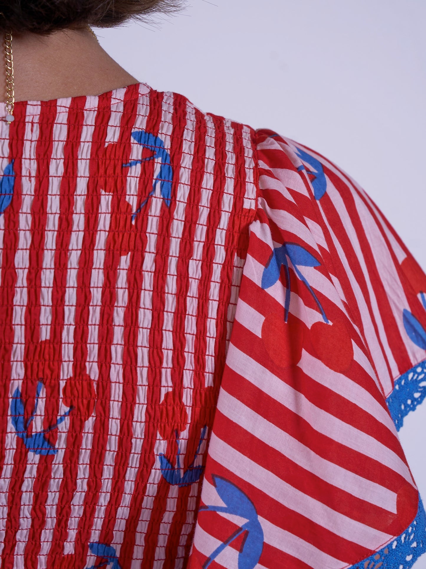 'FEATHER' DRESS IN CHERRY STRIPE