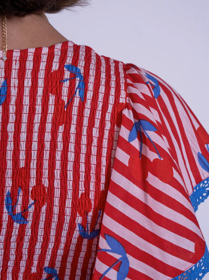 'FEATHER' DRESS IN CHERRY STRIPE