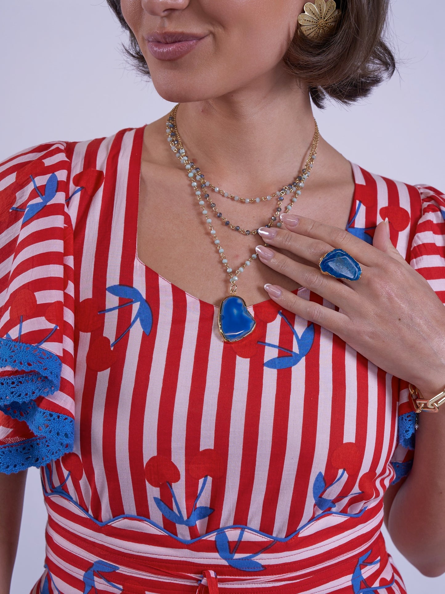 'FEATHER' DRESS IN CHERRY STRIPE