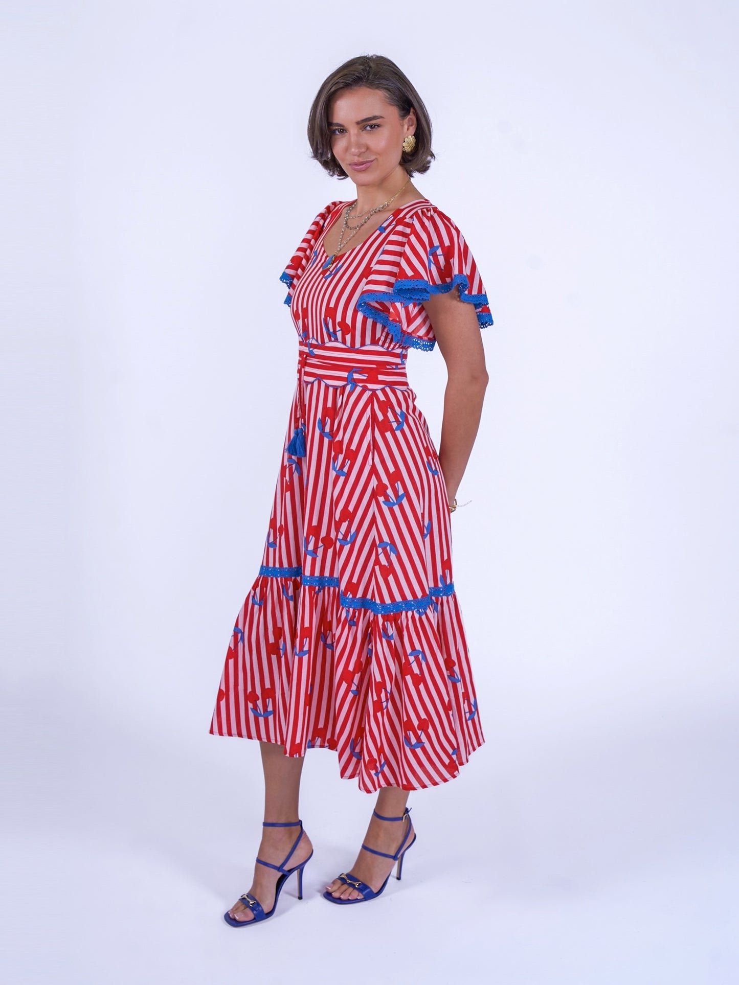 'FEATHER' DRESS IN CHERRY STRIPE