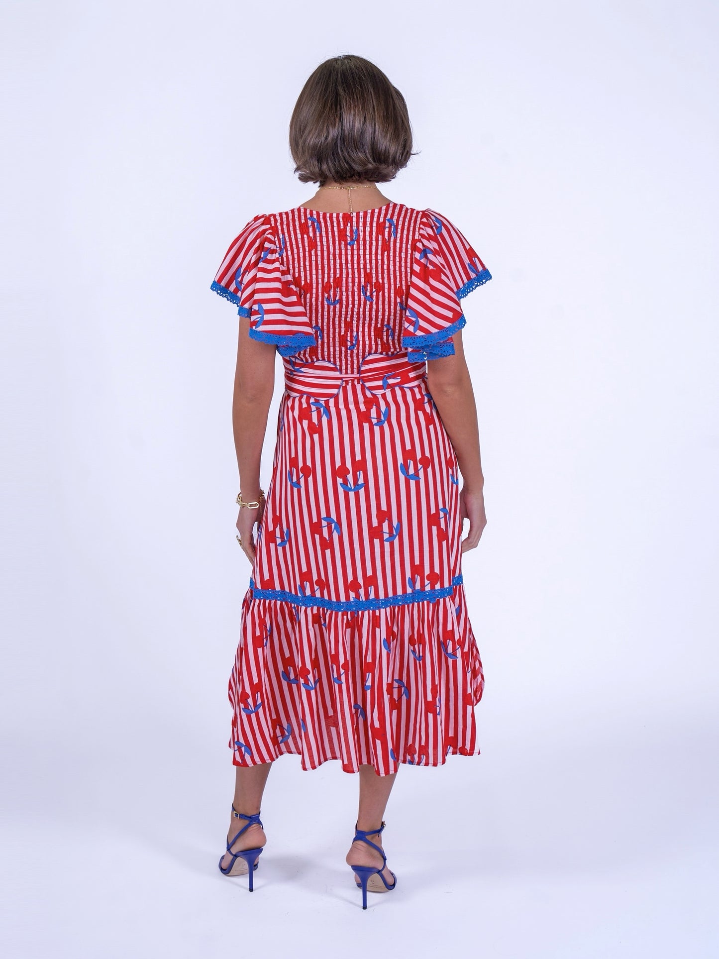 'FEATHER' DRESS IN CHERRY STRIPE
