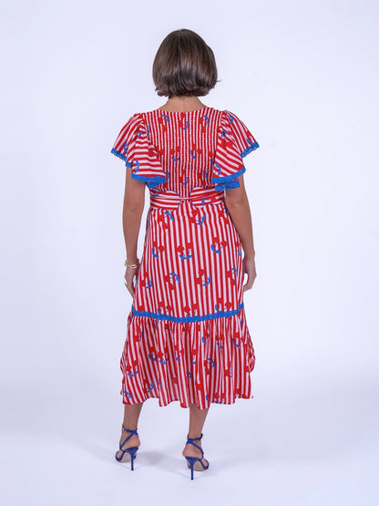 'FEATHER' DRESS IN CHERRY STRIPE
