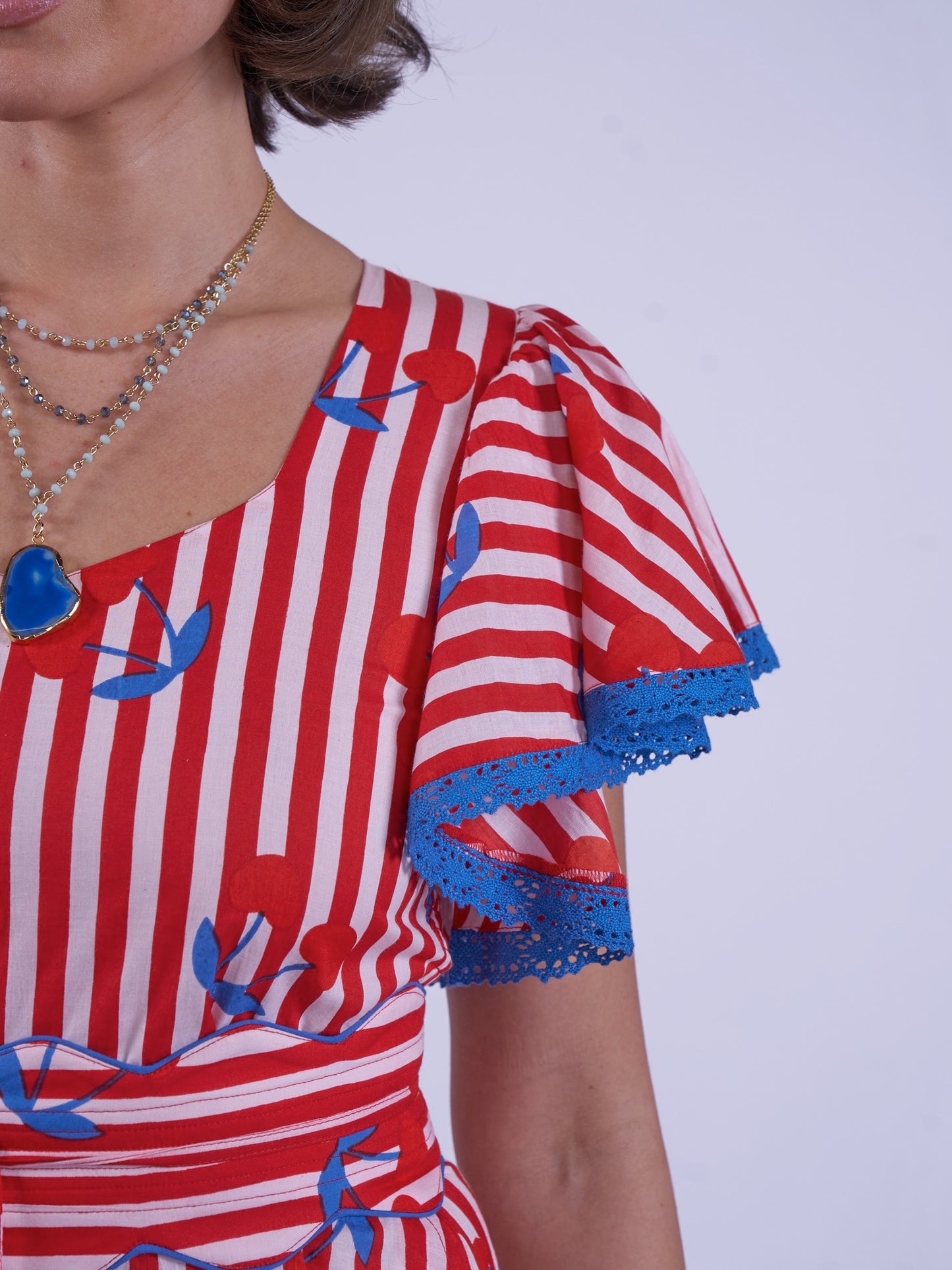 'FEATHER' DRESS IN CHERRY STRIPE