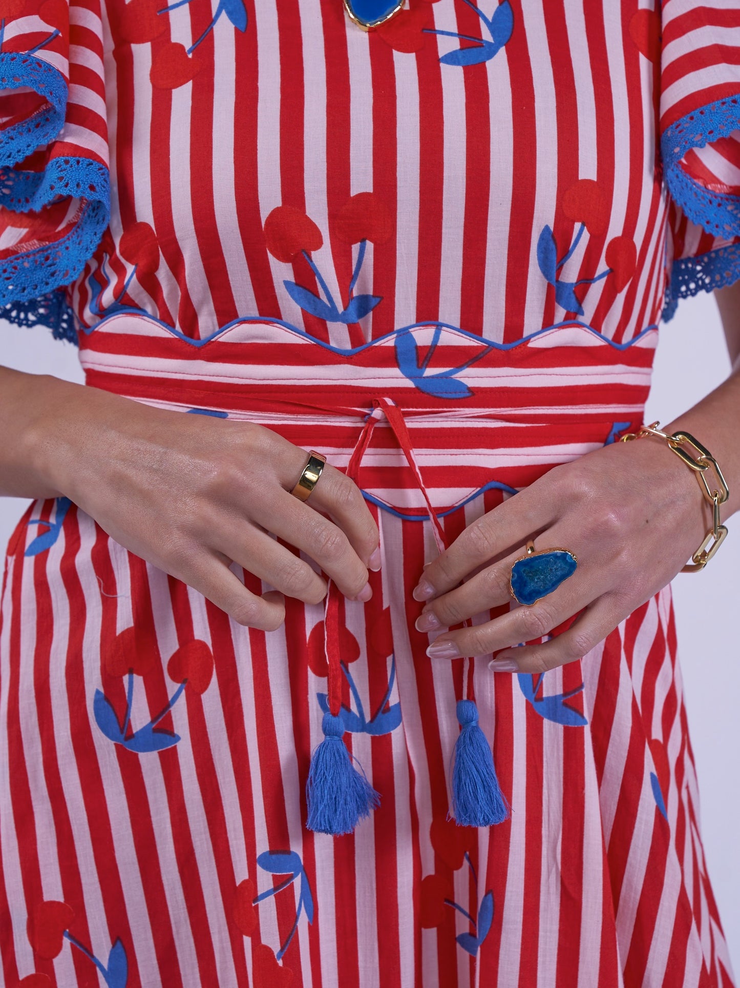 'FEATHER' DRESS IN CHERRY STRIPE