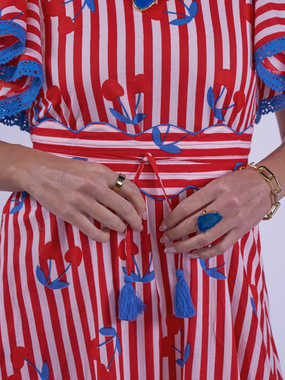 'FEATHER' DRESS IN CHERRY STRIPE