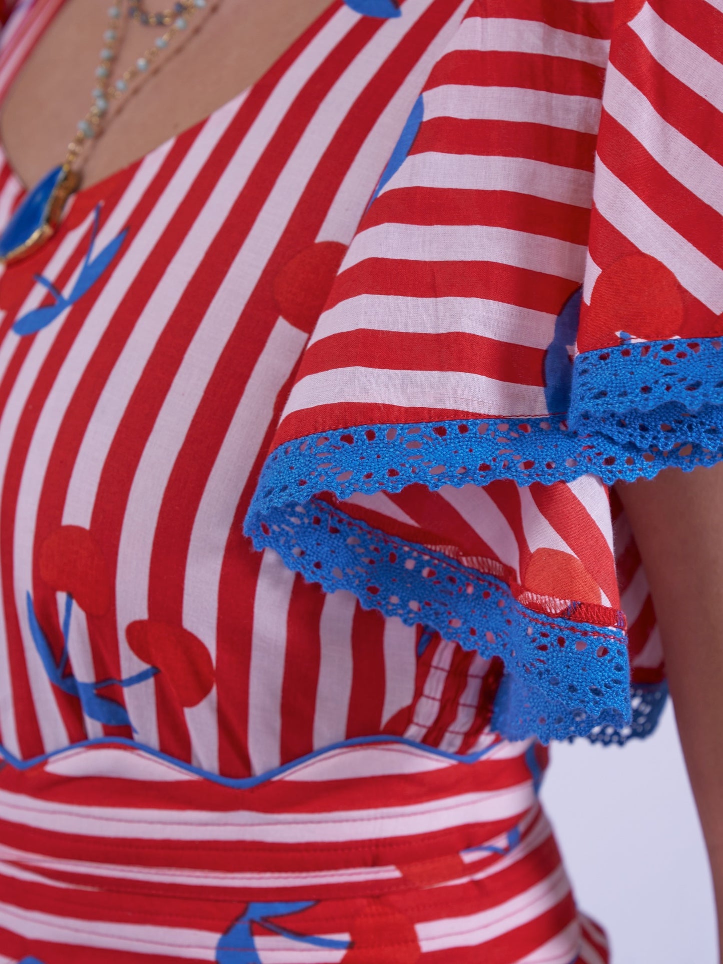 'FEATHER' DRESS IN CHERRY STRIPE