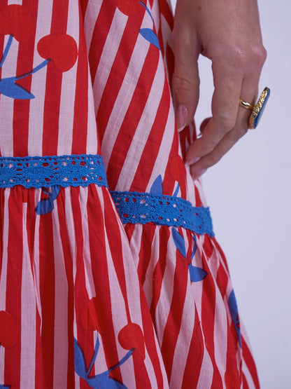 'FEATHER' DRESS IN CHERRY STRIPE