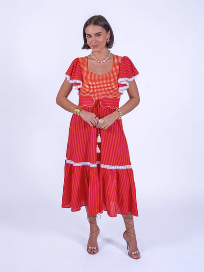 'FEATHER' DRESS IN ORANGE/ PINK STRIPE