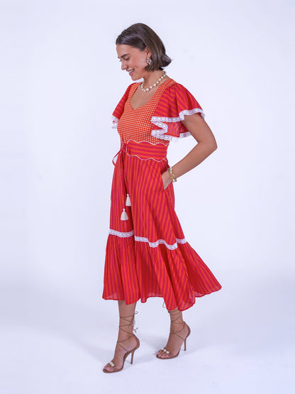 'FEATHER' DRESS IN ORANGE/ PINK STRIPE