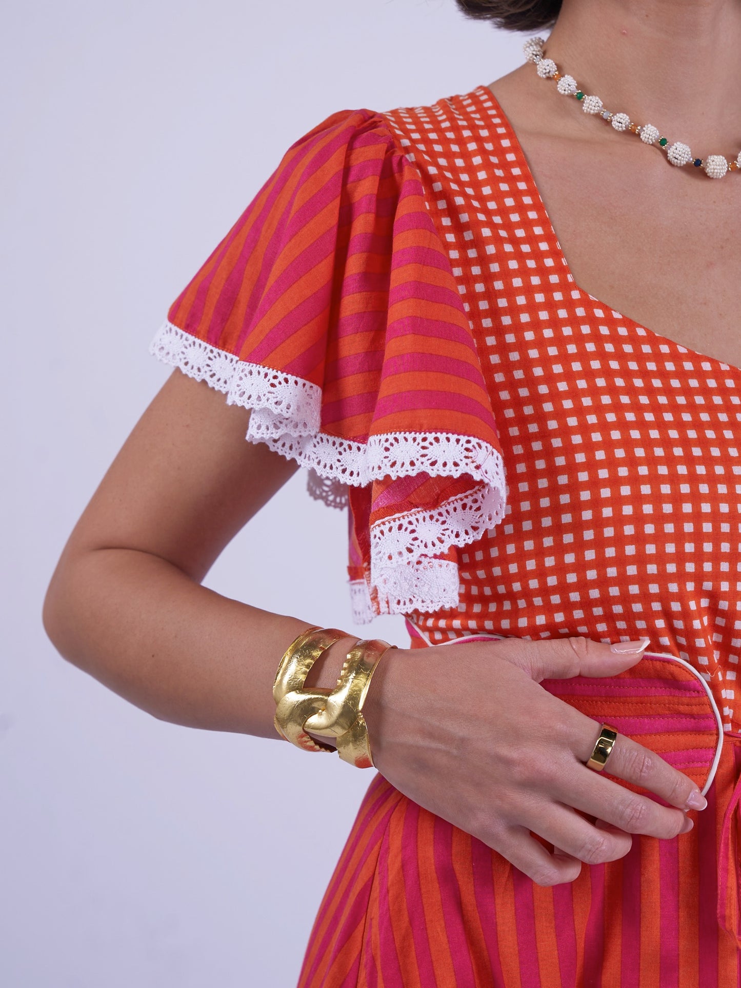 'FEATHER' DRESS IN ORANGE/ PINK STRIPE