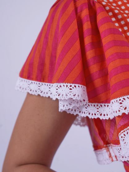 'FEATHER' DRESS IN ORANGE/ PINK STRIPE